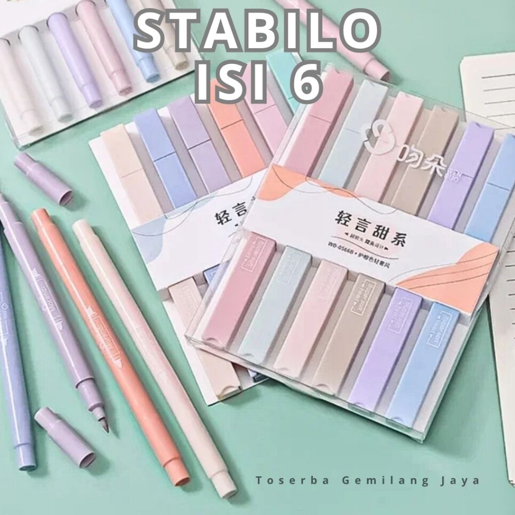 

Toserba Gemilang Jaya _ Stabilo Set Isi 6 Highlighter Spidol Stabilo Warna warni isi 6