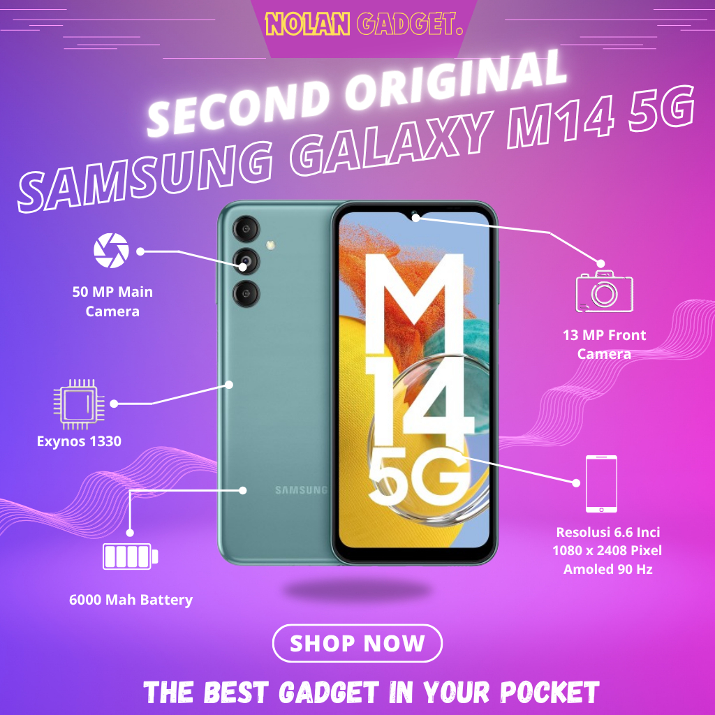 SAMSUNG GALAXY M14 5G • RAM 4/64 • 4/128 • 6/128 GB ORIGINAL FULLSET MULUS GARANSI SEIN (SECOND)