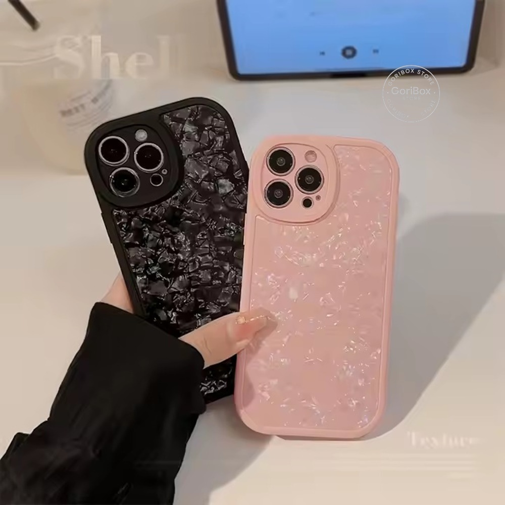 GORIBOX Silikon Pearl Shell Pattern Black Pink Case - Casing Hp Compatible Iphone X Xs Xr 11 12 13 1