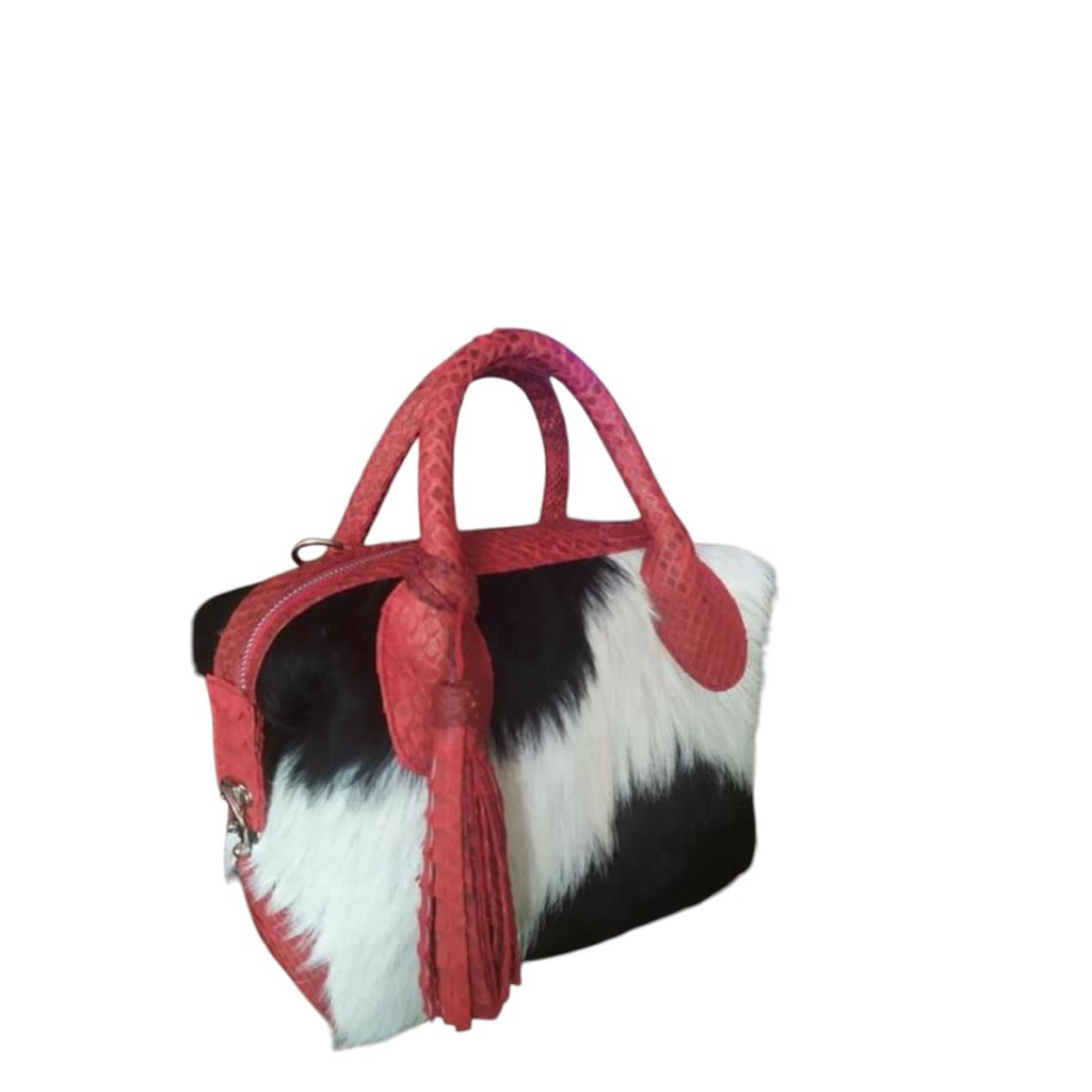 best seller tas natali bulu kambing wanita mix kulit ular