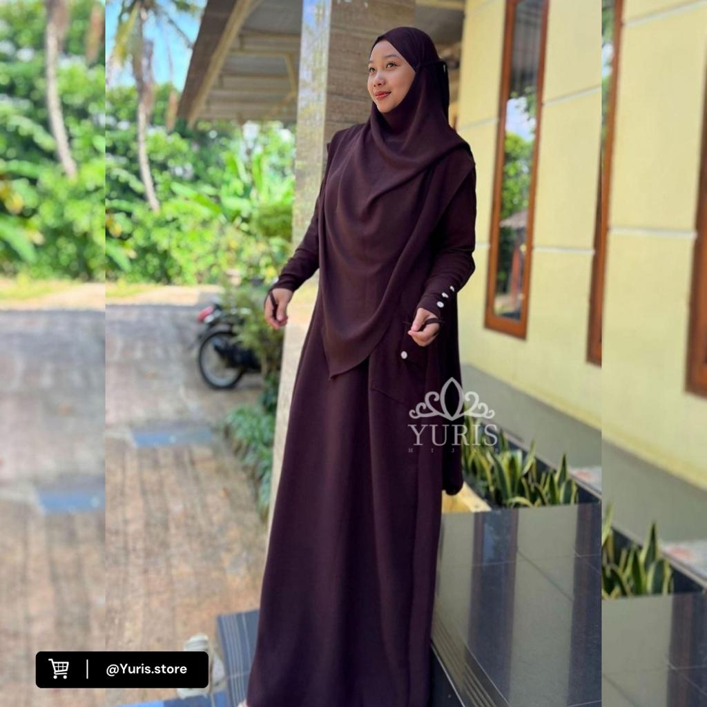 Gamis Abaya AS-SYIFA Set Khimar Syar'i Plus Hijab Crinkle Mewah Variasi Kancing Elegan