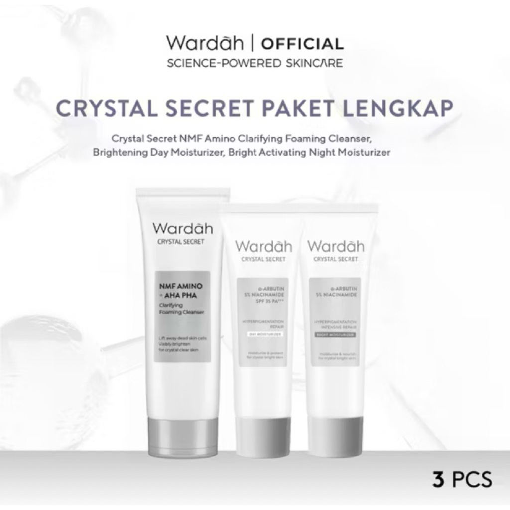 WARDAH White Crystal Secret Series ( Day/ Night/ Eye Cream/ Essence/ Facial Wash/ Exfoliating/ Mask/