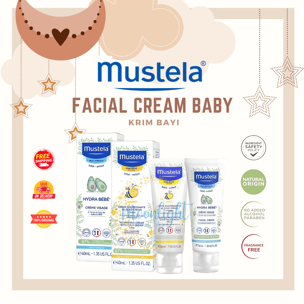 Mustela Hydra Bebe Facial Cream 40ml - Nourish Cream with Cold Cream 40ml - Untuk Kuit Kering