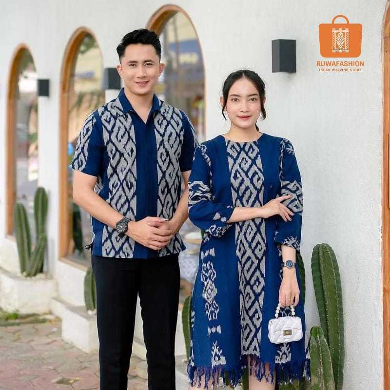 Set Couple Tenun Modern Motif Etnik Navy – Baju Outfit Kondangan & Lebaran Kekinian | RuwaFashion