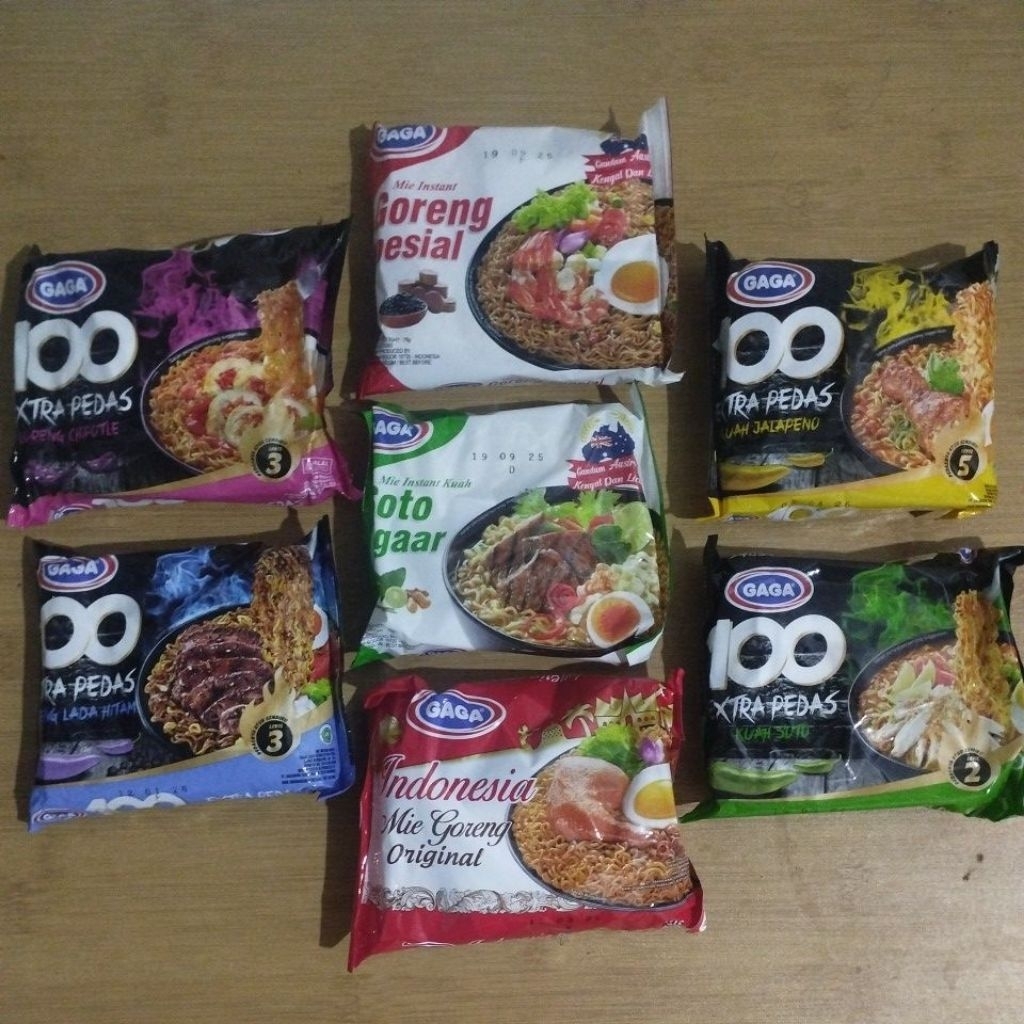 

Gaga Mie 100 Extra Pedas Lada Hitam | Chipotle | Original | Kuah Jalapeno | Kuah Soto | Goreng Spesial | Soto Segar