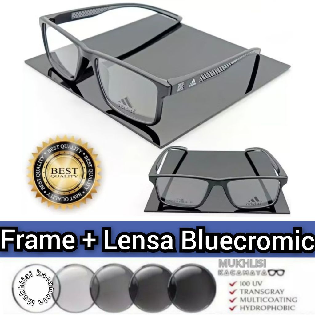 Frame Kacamata Pria Sport Adidas Square lensa photocromic / bluecromic