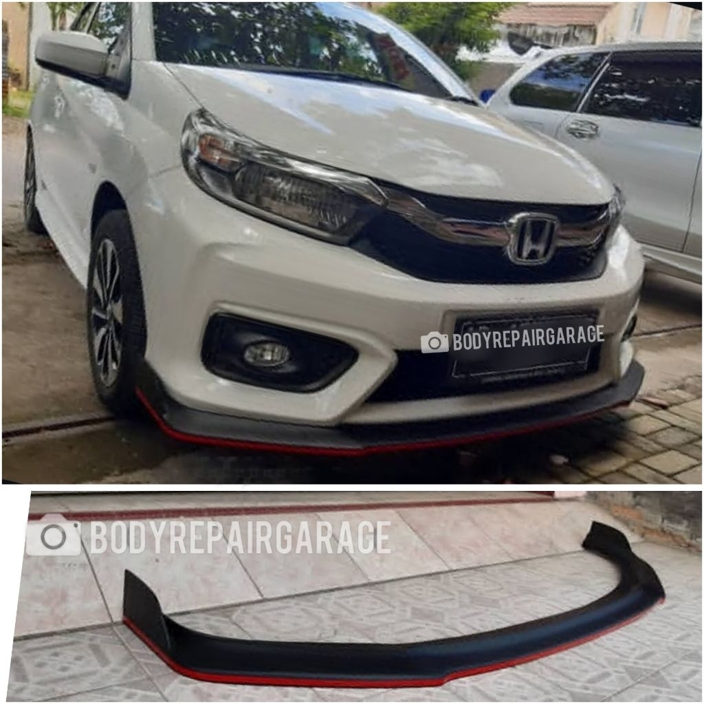 front lips honda brio 2016-2022 hitam list merah