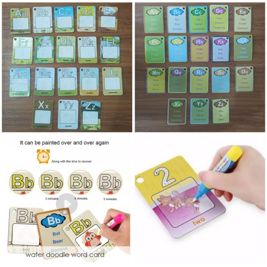 Water Doodle Word Card Flash Card Alphabet Huruf besar kecil mainan Edukasi belajar anak