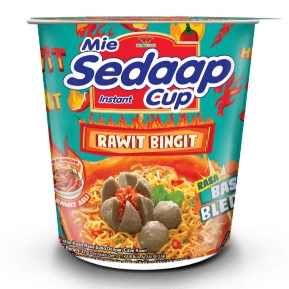 

Sedaap Mi Instan Cup Rawit Bingit Bakso Bleduk 77 g