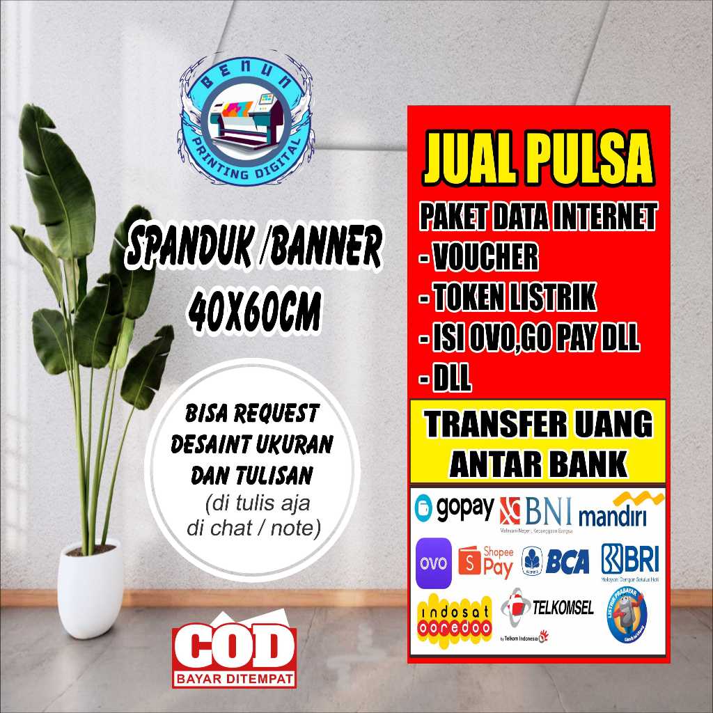 Spanduk Banner 40x60 Jual Pulsa Simpel Bisa Request Desain & Ukuran