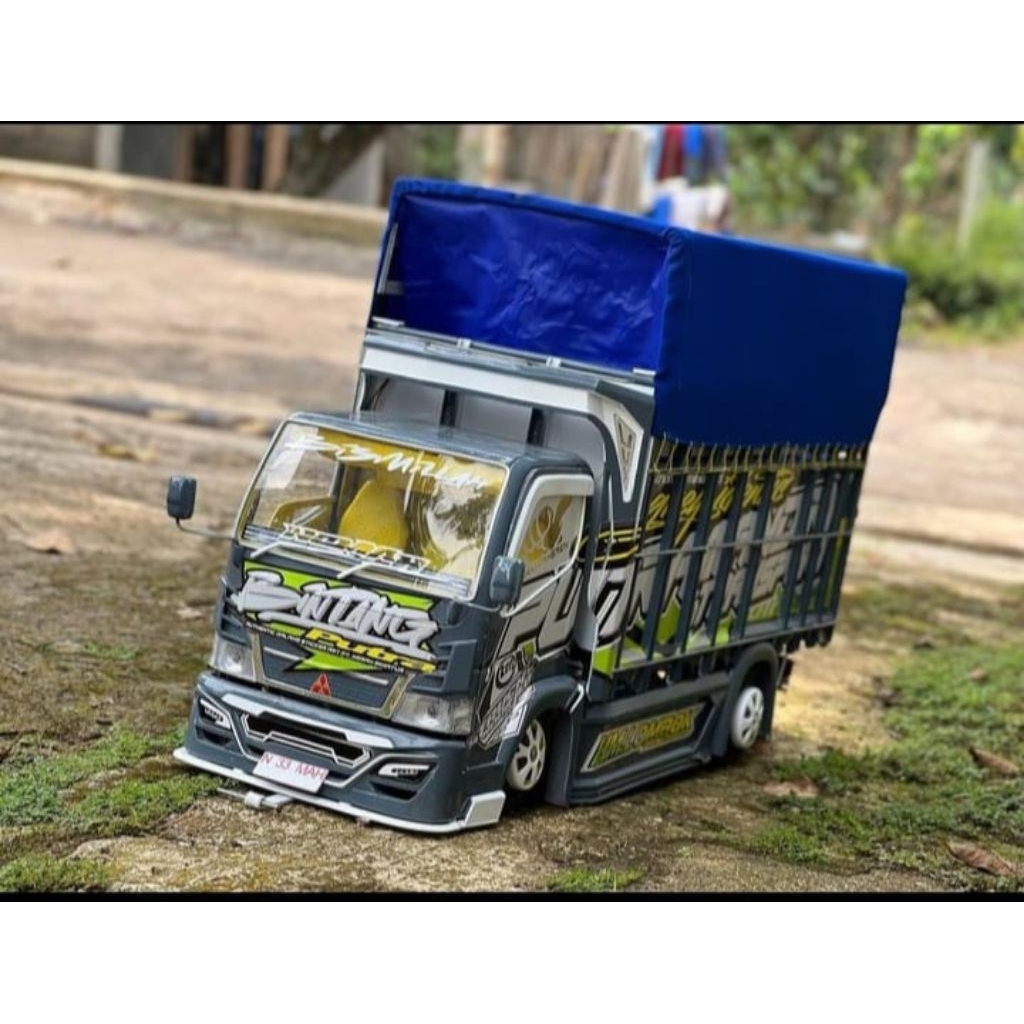 miniatur truk oleng canter herrex full lampu dan terpal mainan anak viral truk oleng kayu