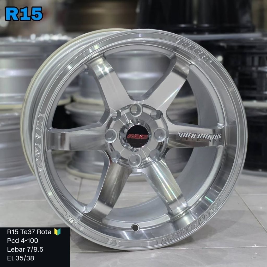velg racing te37 saga ring 15 lebar 7/8,5 polish untuk brio agya calya mobilio freed yaris avanza