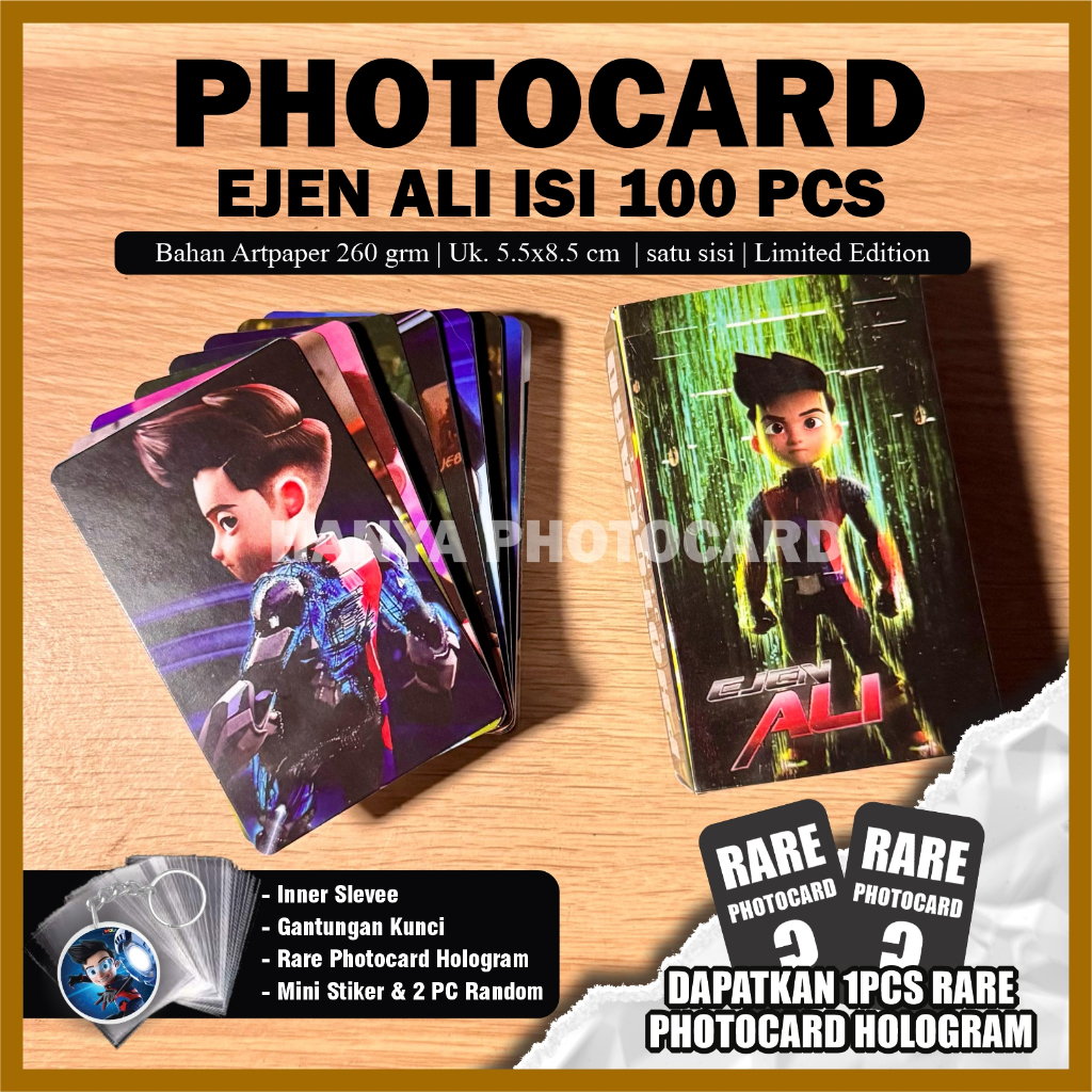 " Photocard Ejen Ali Isi 100 Pcs (Free Gantungan Kunci, Rare Card, 2 PC random dan Stiker random) Un