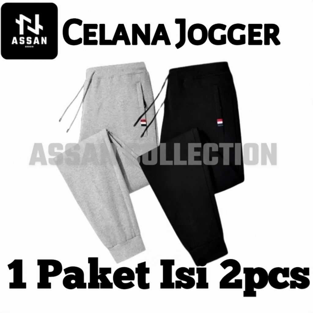 PROMO HEBOH 50 RIBU DAPAT 2 PCS Celana Jogger Pants Zipper Bahan Baby Terry Halus Lembut Nyaman Dipa