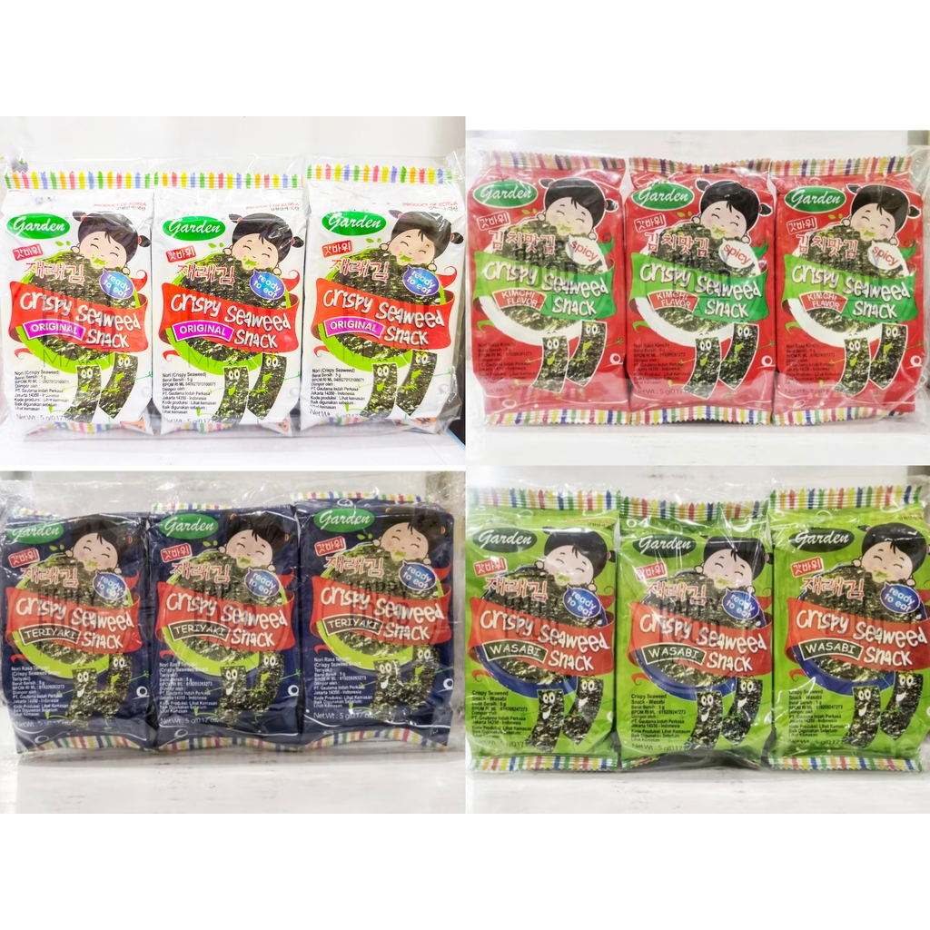 

[BPOM RI] GARDEN CRISPY SEAWEED SNACK ORIGINAL/CEMILAN KOREA RUMPUT LAUT PANGGANG/GARDEN NORI TERIYAKI/WASABI/KOREAN KIMCHI GIM/JAJANAN ANAK