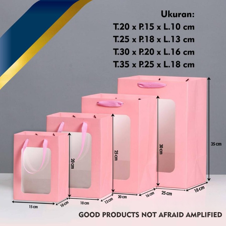 

PaperBag Hadiah Bungkus Kado Tali Untai Pink Tas Jinjing Belanja Windows Paper Bag Mika Hampers Souvenir Ulang Tahun