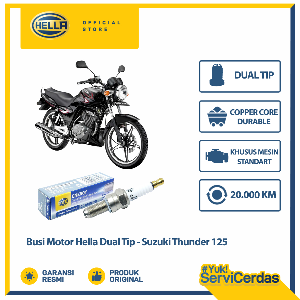 Busi Motor Suzuki Thunder 125 Hella Dual Tip CD10RN-7D - Busi Thunder 125