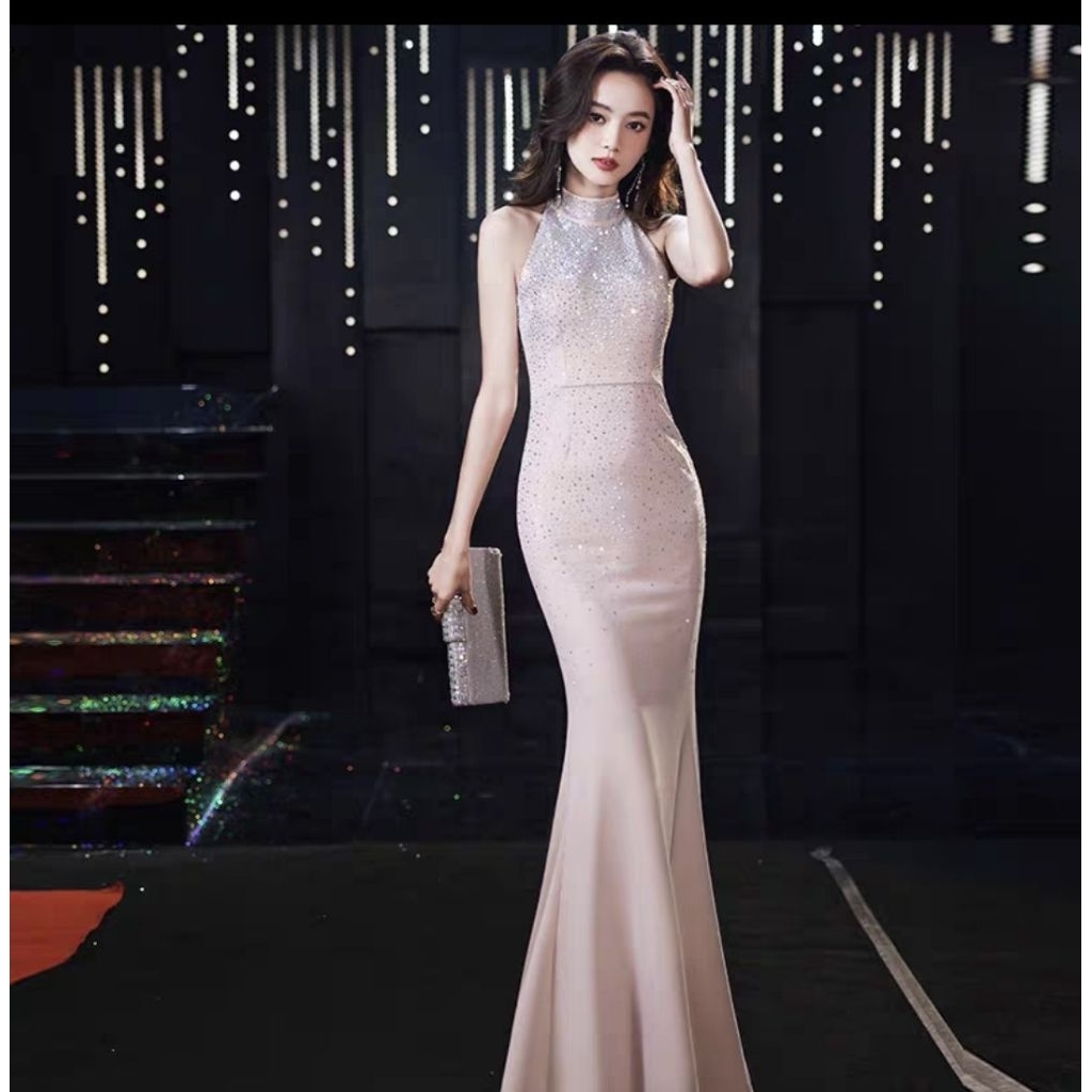 Baju Pesta Party Dress warna Nude Beige Rose Gold - Elegan Dress - Elegant Party Dress - Wedding Dre