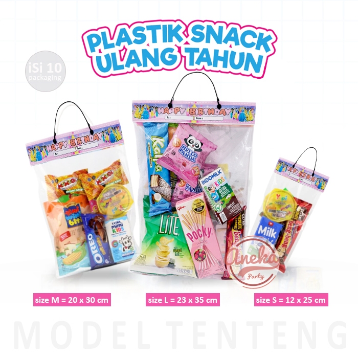 

Plastick Snack Ulang Tahun Label Karakter / Kemasan Kantong Snack Ultah HBD tenteng isi 10 pcs