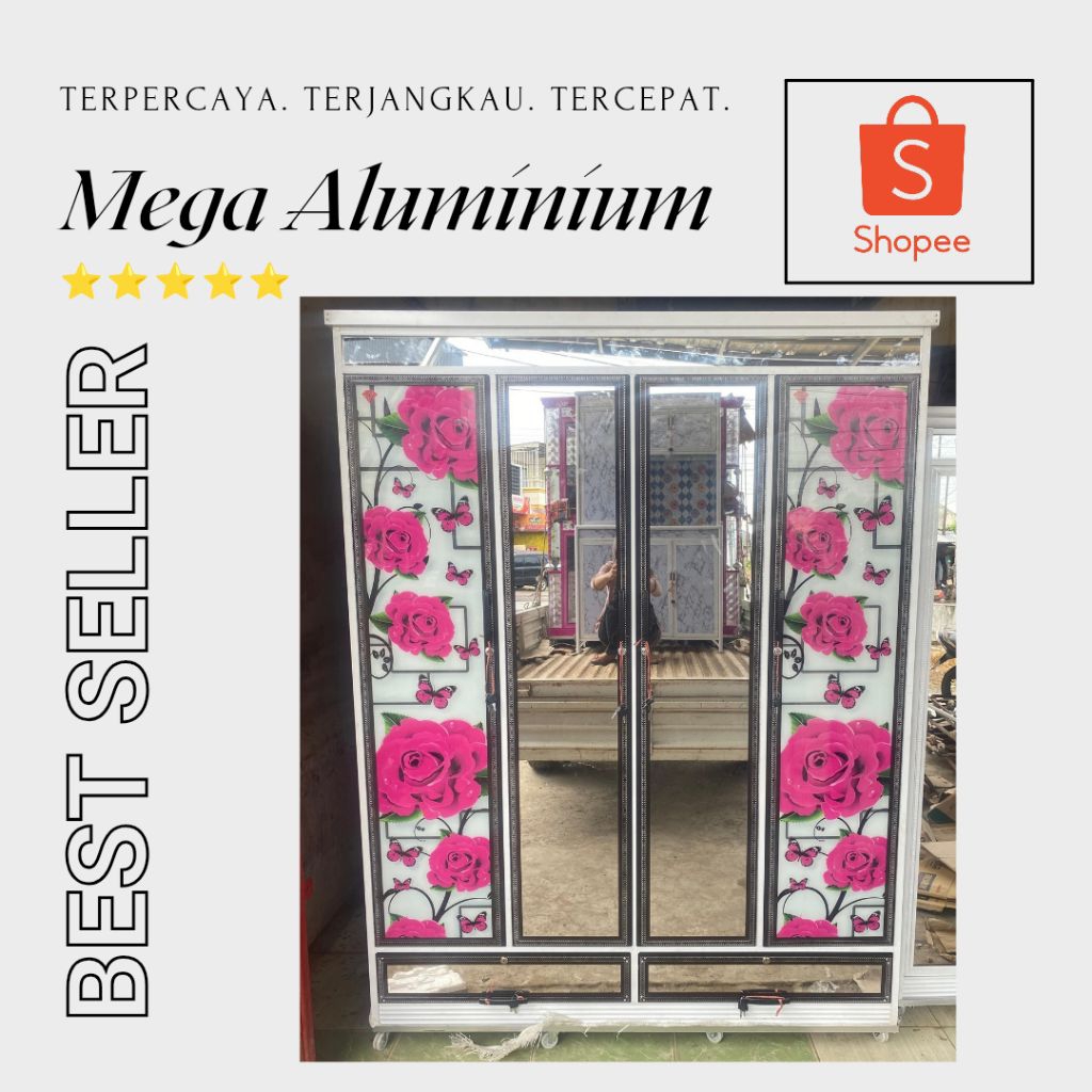 LEMARI PAKAIAN 4 PINTU JUMBO+LACI ALUMINIUM PALEMBANG