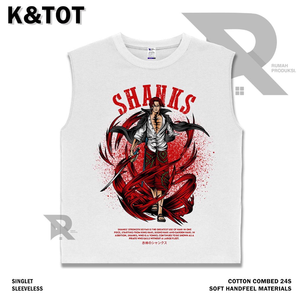 KAOS BAJU SINGLET ONE PIECE SHANKS | BAND METAL MUSIK ROCK | T-SHIRT SINGLET PUTIH STYLE Y2K VINTAGE