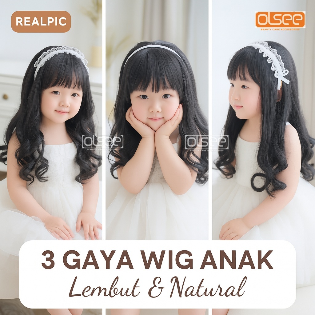Olsee - Wig Anak Perempuan Panjang Curly Rambut Palsu Bayi & Anak Anti Kusut, Premium Look - Wig