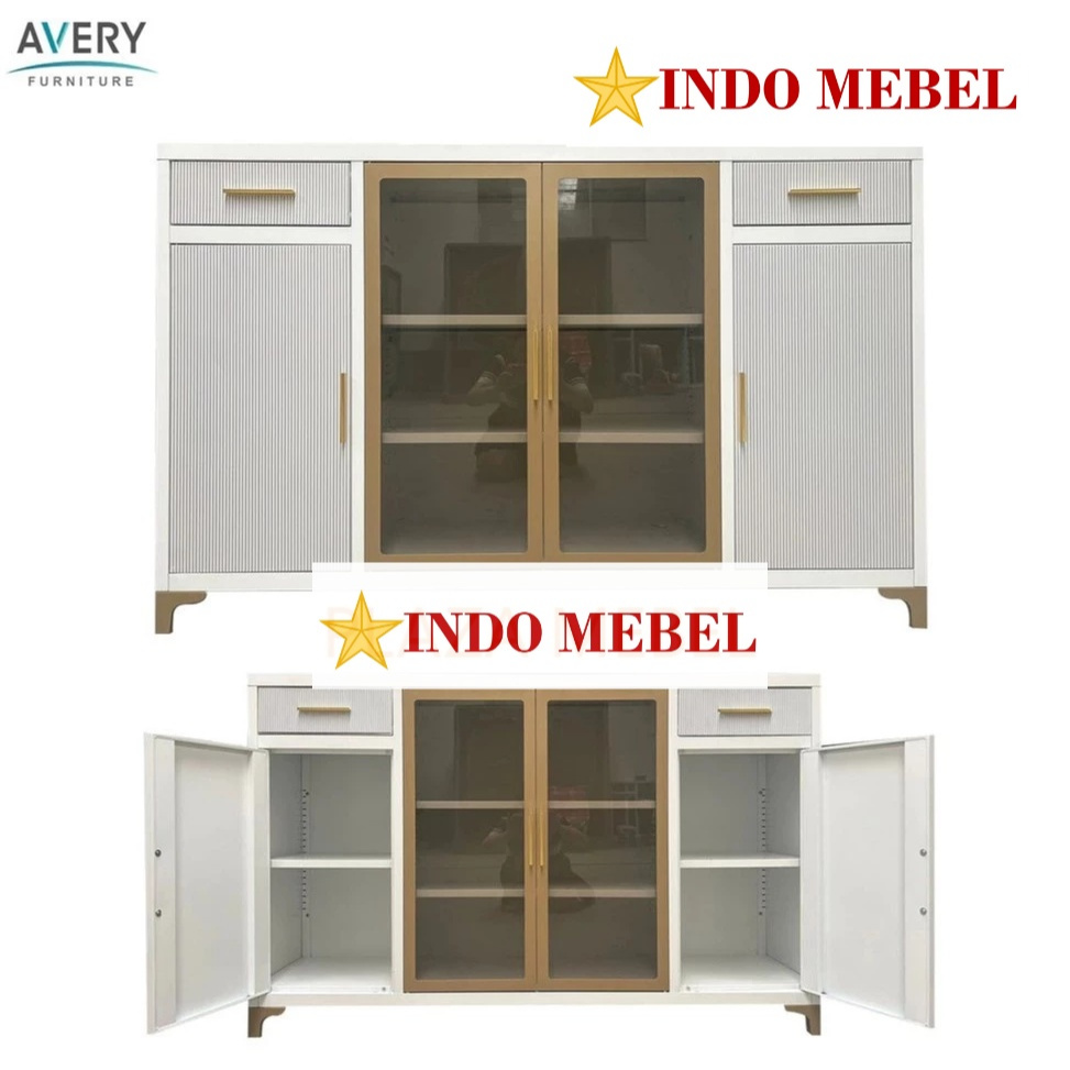 Buffet Pendek Besi Avery HST 4 Pintu Vertical Strip / Sideboard Meja TV Metal Kabinet Credenza