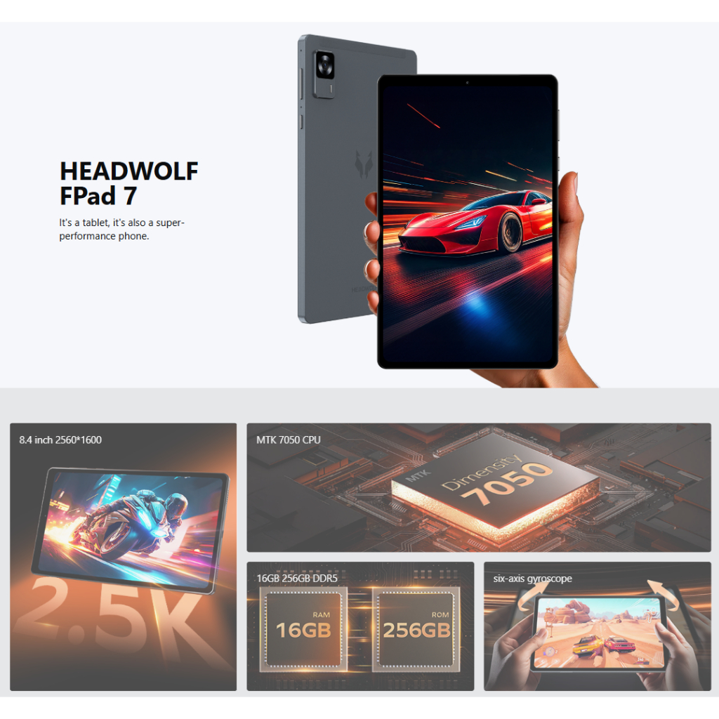 HEADWOLF FPad7 4G DualSIM TabletPC 8.4 inch 2.5K 2560x1600 IPS L1 Widevine 8GB RAM 256GB UFS 3.1 Dim