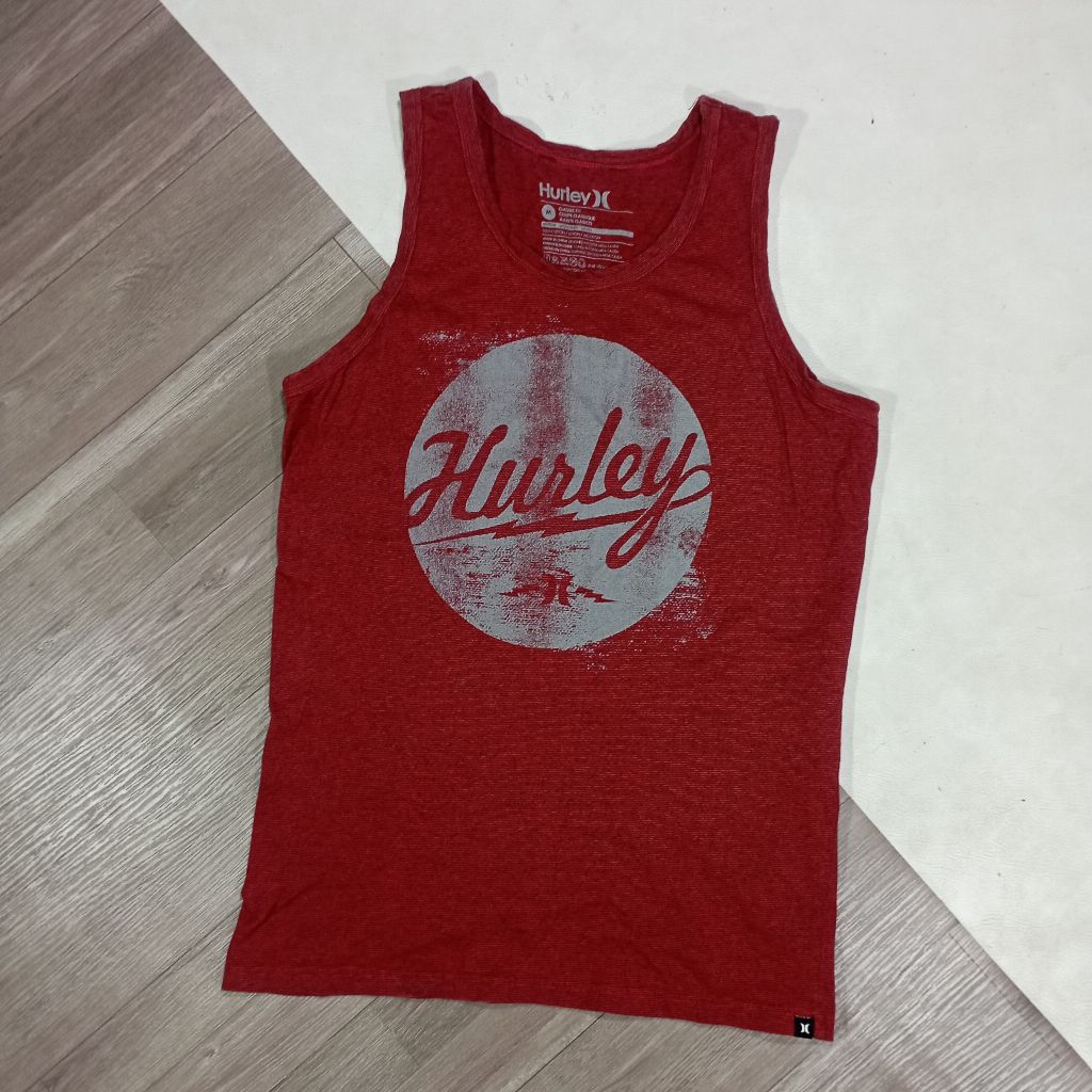 Kaos kutang tanktop singlet pria Hurley warna merah maron