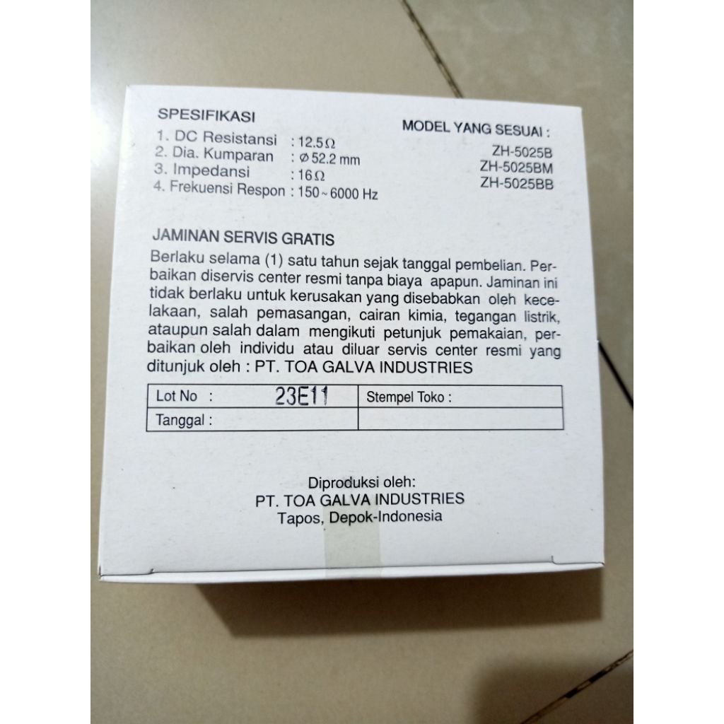 Sepul SpuL TOA Membran TOA ZH 5025B dan 5025BM