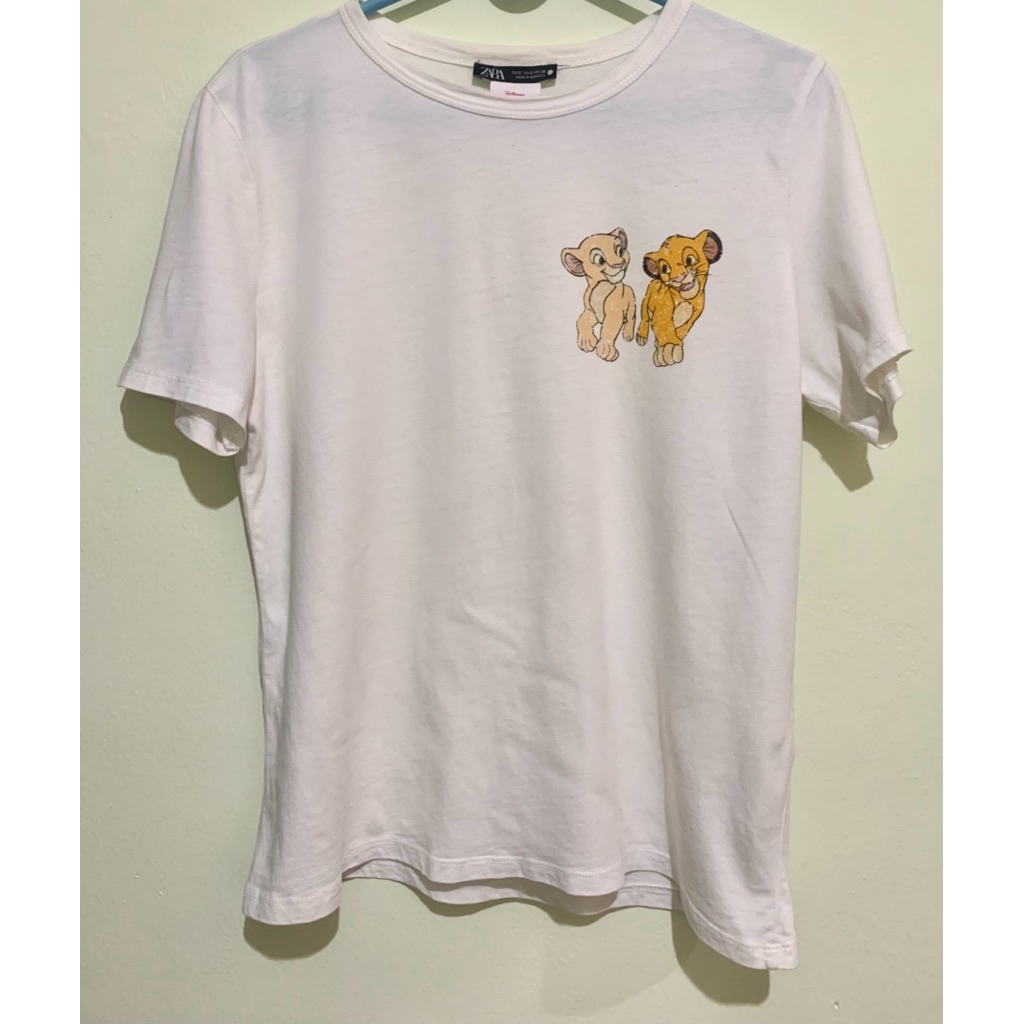Kaos Zara Simba Lion King Disney atasan wanita putih tshirt