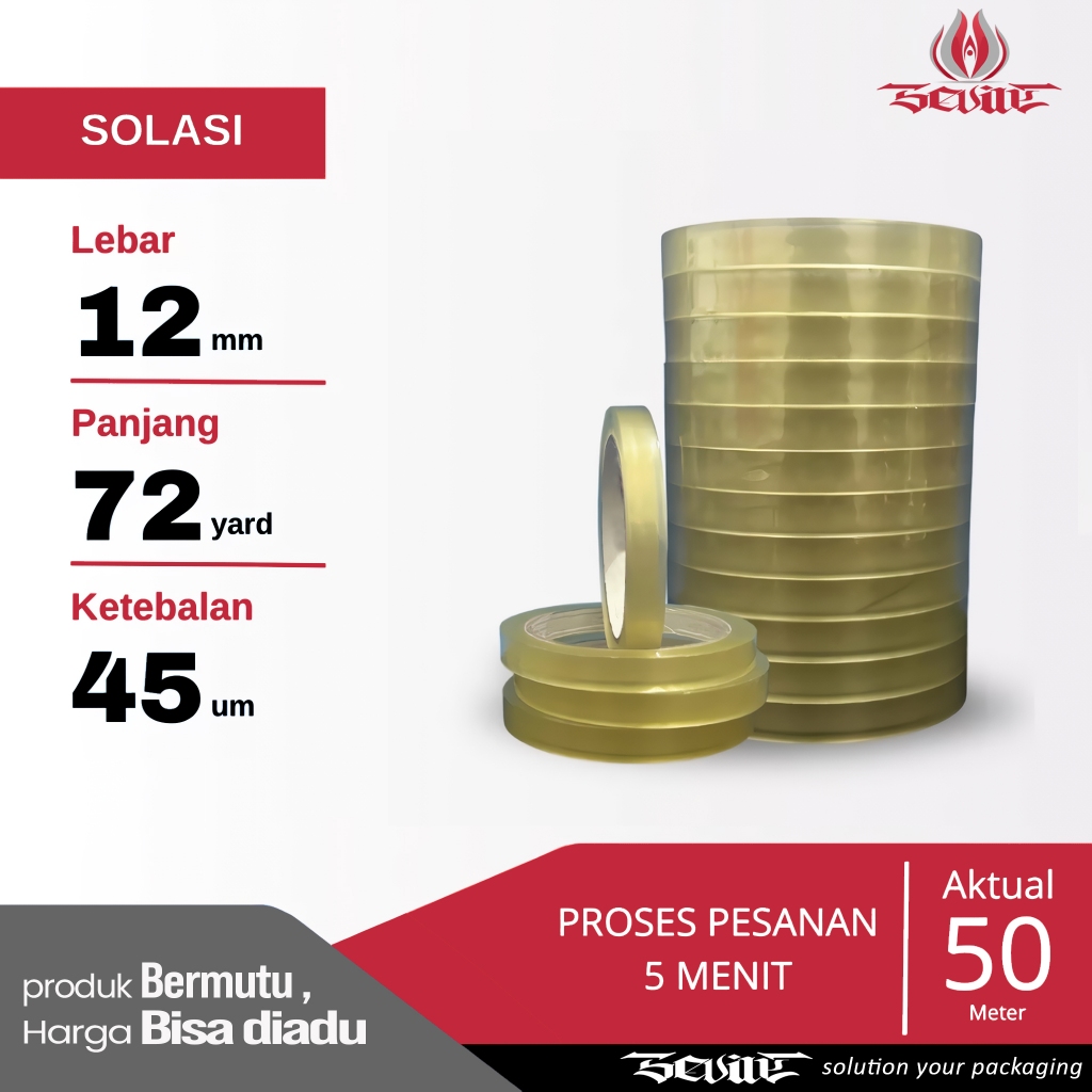 

SEVILE Lakban kecil Solasi 72yard 12mm x 72yard 12roll selotip 1/2 inchi ECO