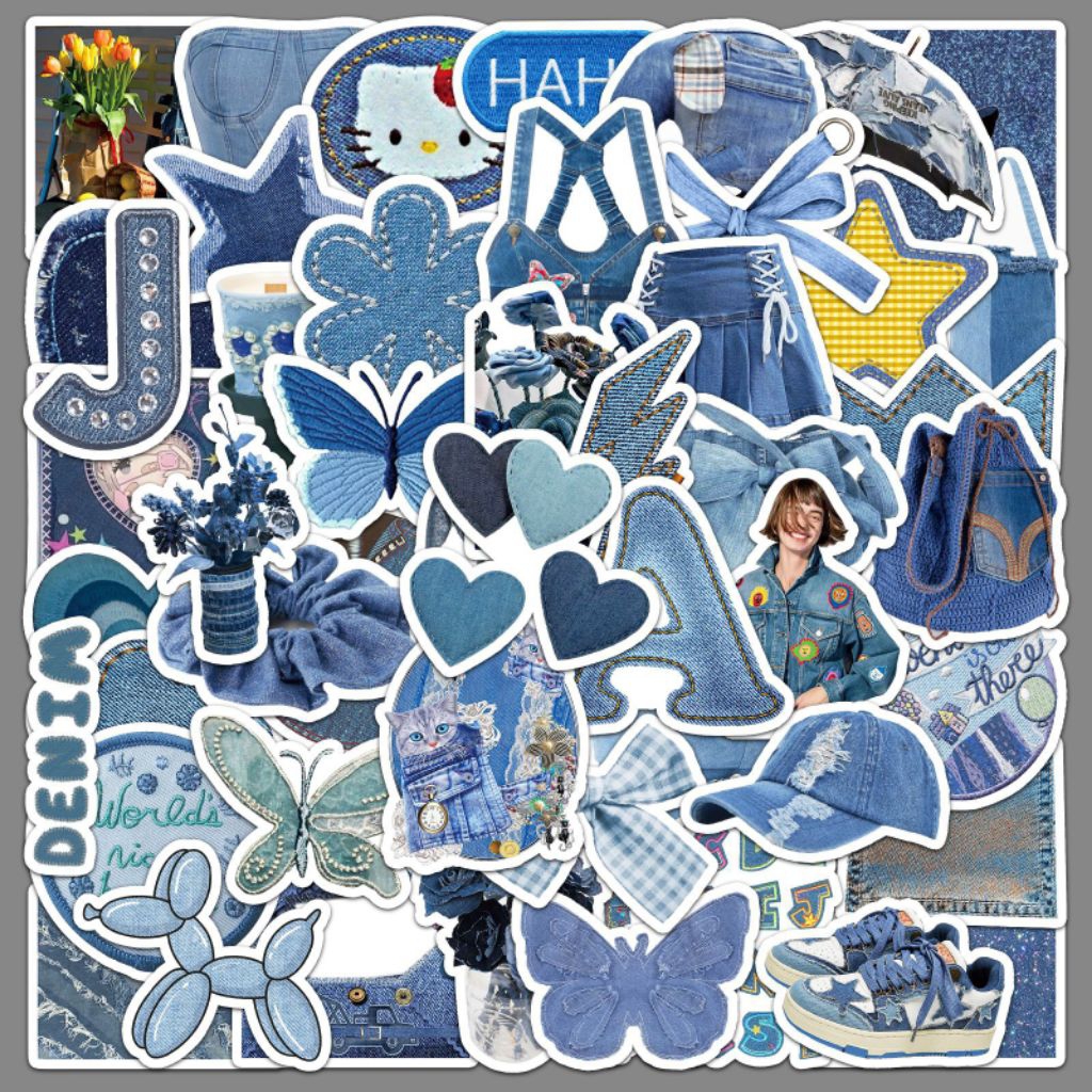 

[50 Pcs] DECO STICKER | STICKER DIY | JURNAL AESTHETIC Stiker gaya ins denim biru kecil segar kreatif dekoratif buku catatan