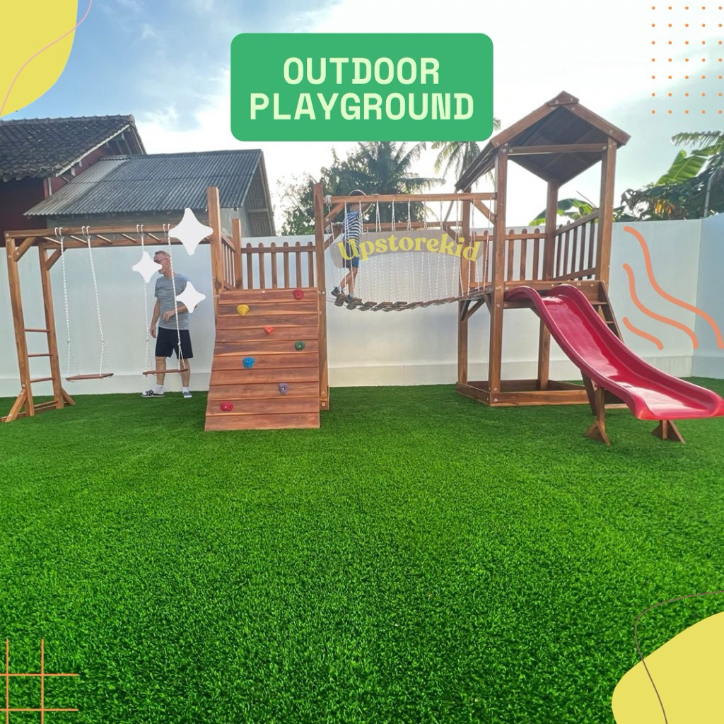 Dp Playground outdoor bahan jati perosotan fiber