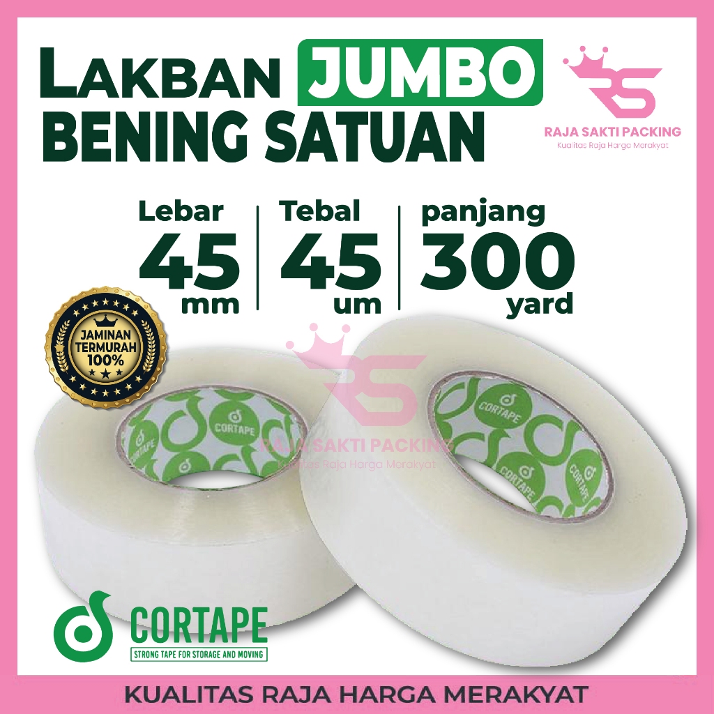

Lakban Jumbo Bening 45mm x 300 Meter - Lakban Jumbo inch Cortape Murah Satuan Termurah