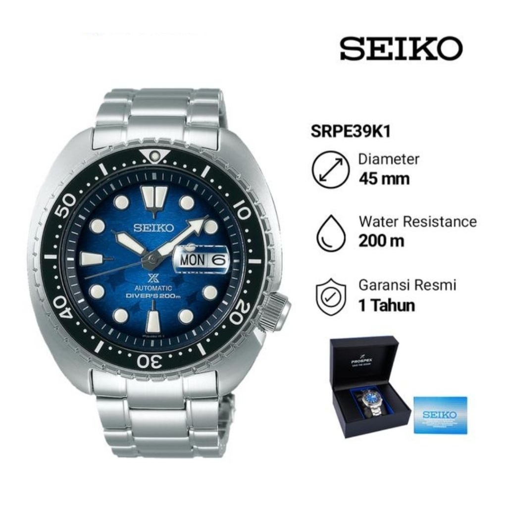 Seiko Prospex SRPE39K1 King Turtle Save The Ocean Jam Tangan Pria Original