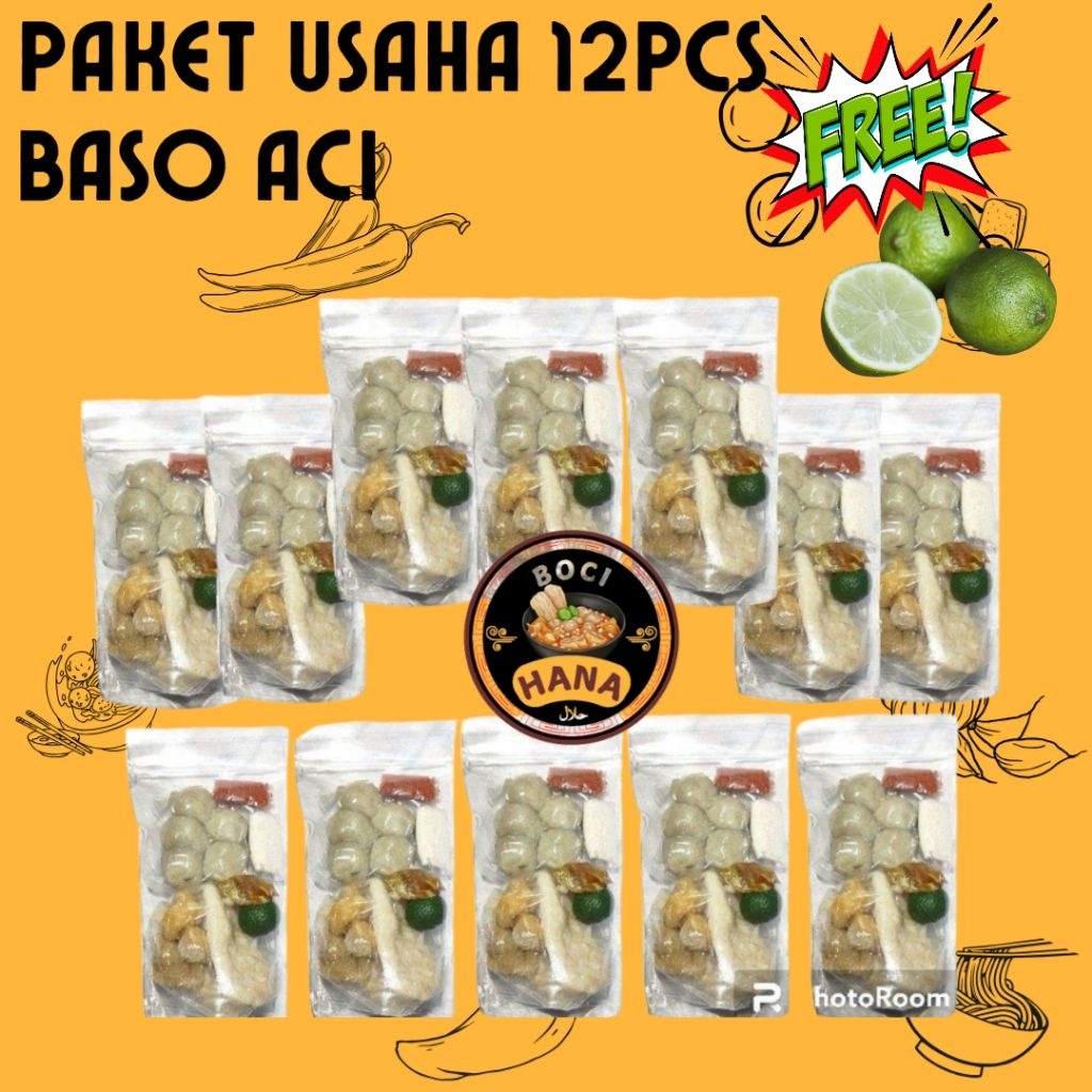 

[BASO ACI PAKET USAHA 12 PCS FREE JERUK LIMO] ready baso aci paket usaha ekonomi cuanki instan seblak instan komplit boci ayam suwir pedes mercon enak murah paket jualan cemilan makanan