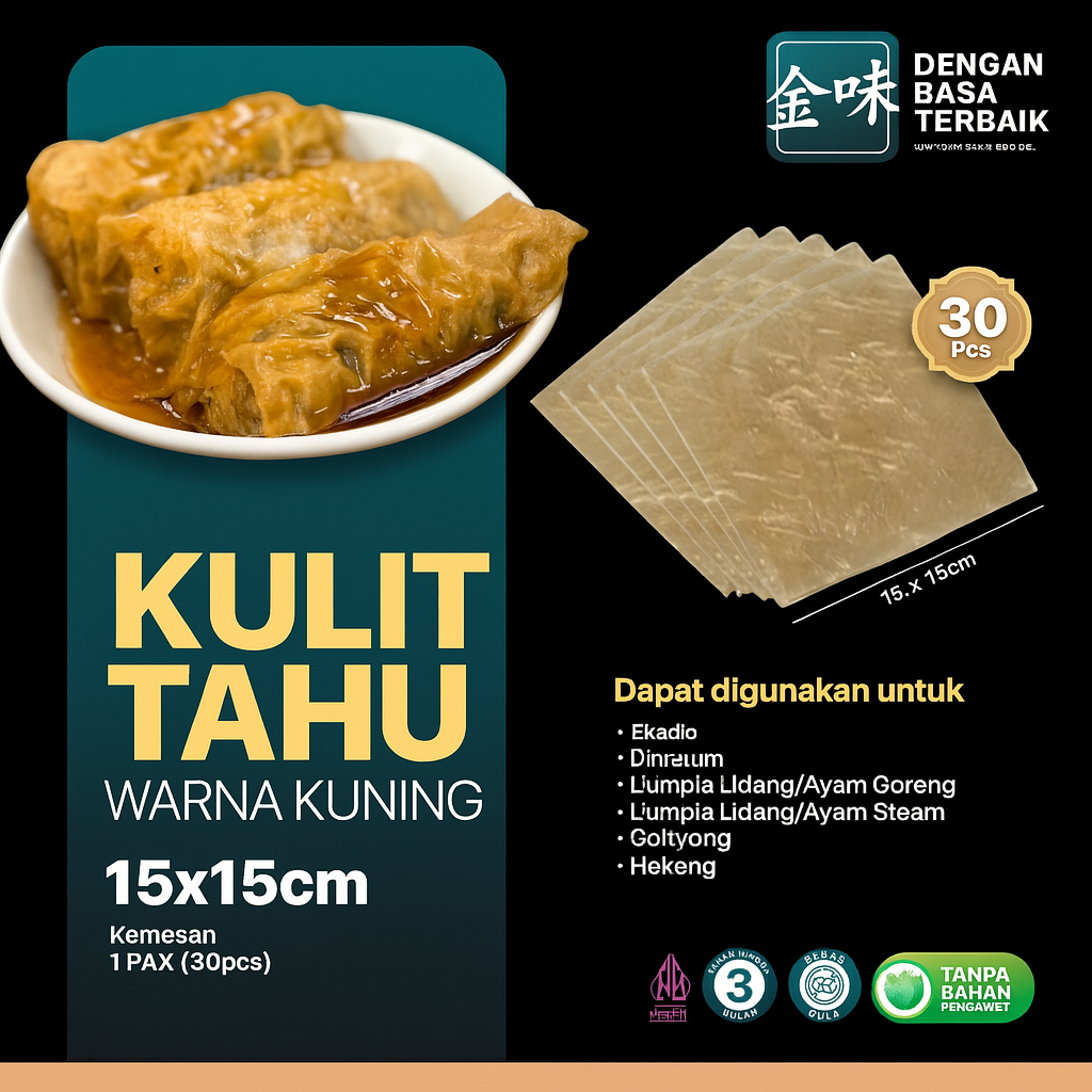 

Kulit Tahu Tawar Kuning 15x15 isi 30pcs HALAL | Cocok Untuk Lumpia Udang,Ekado,Hekeng,Gohyong