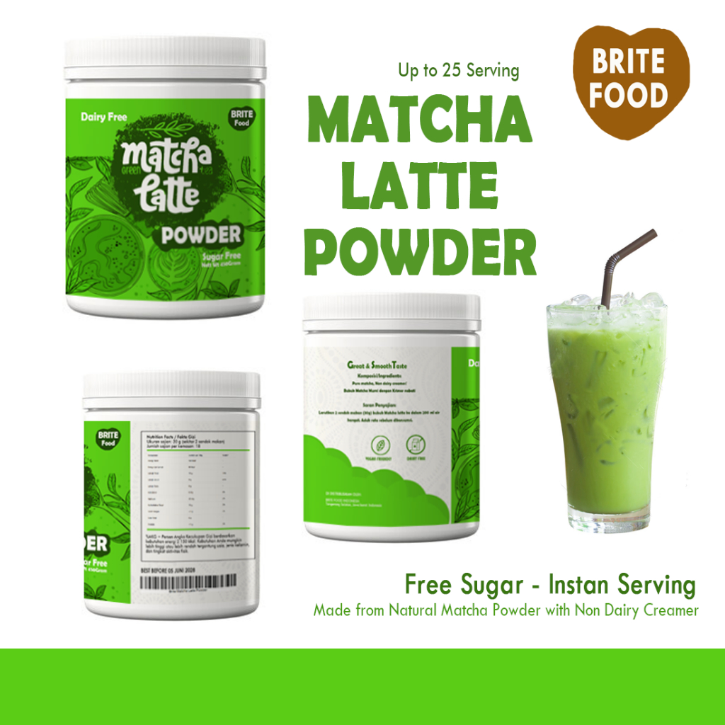 

Brite Matcha Latte Powder 500Gram Tanpa Gula Bubuk Teh Matcha dengan Krimer
