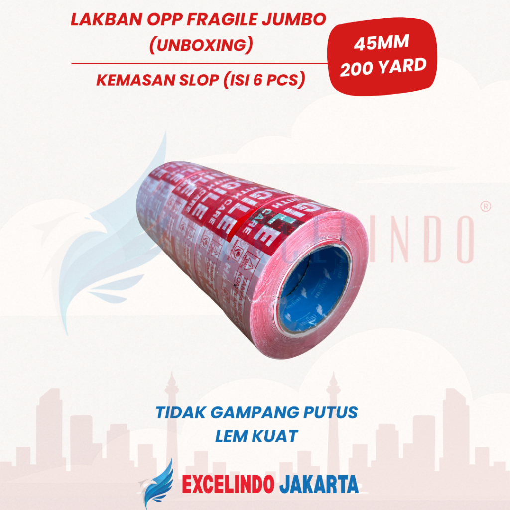 

(1 SLOP/ ISI 6 PCS) NAWA Lakban Jumbo FRAGILE UNBOXING 2 inch 45mm x 200 YARD REAL PREMIUM QUALITY