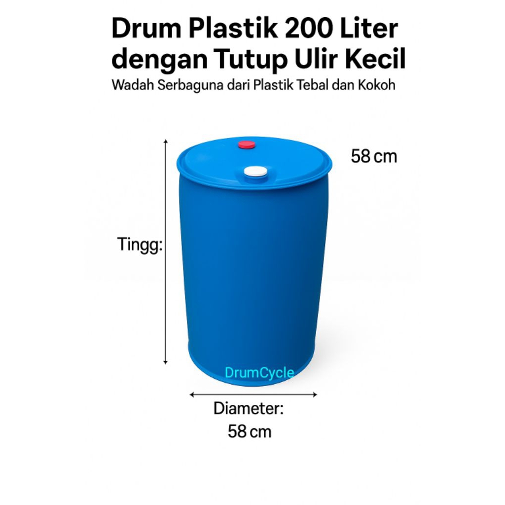 Drum Plastik 200 Liter dengan Tutup Ulir Kecil