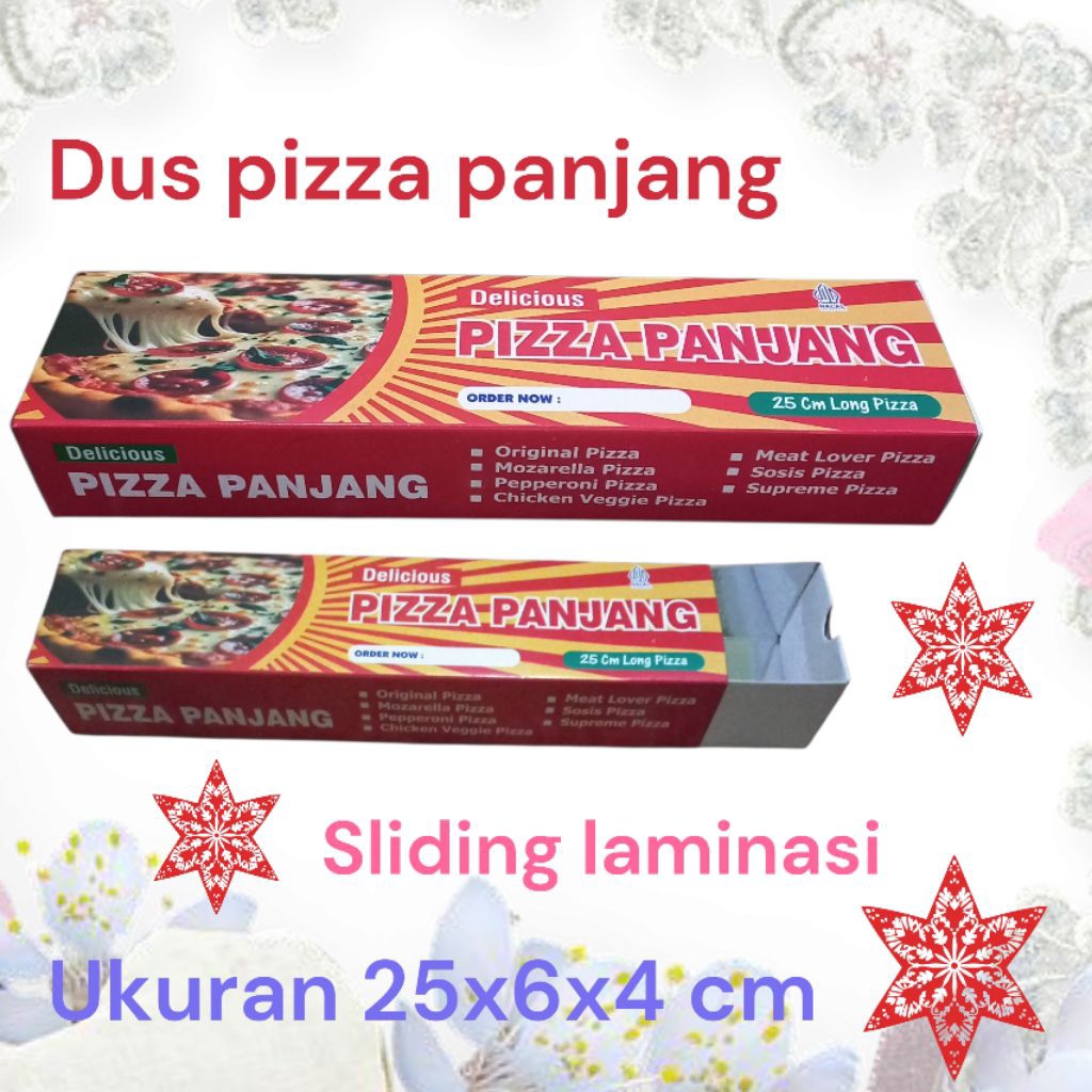 

DUS PIZZA PANJANG,KEMASAN LONG PIZZA UKURAN 25X6X4 CM,ISI 100 LEMBAR