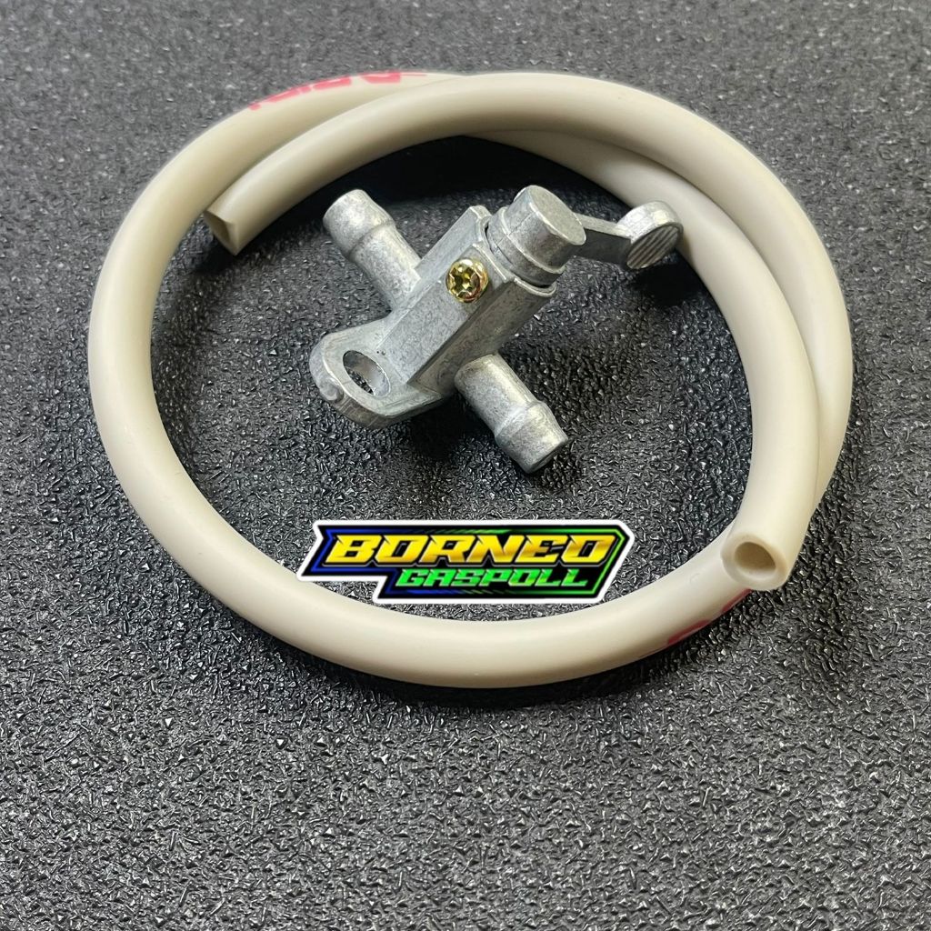 Paket Selang Bensin 40cm + Kran Bensin silver 1/4 Motor Universal Keran Bengsin Bebek-Matic-Sport Be