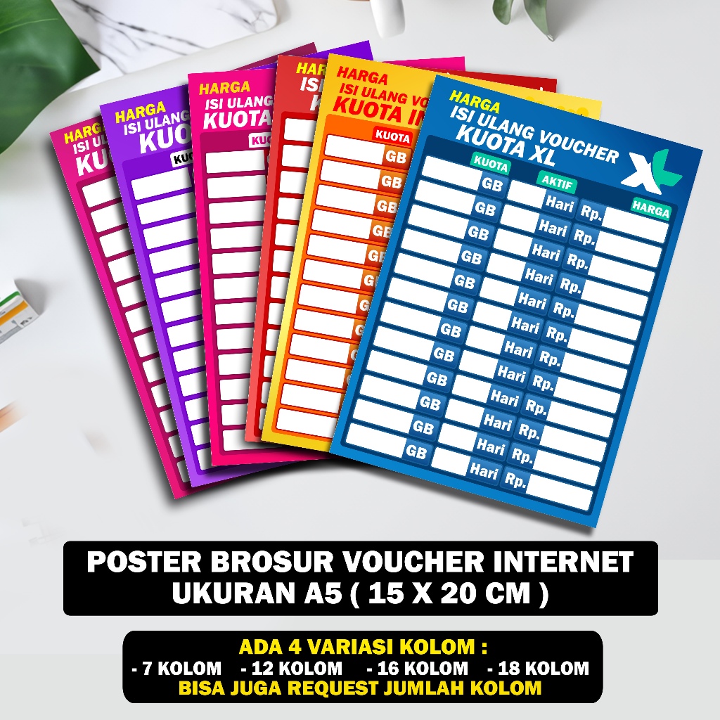 

Poster Harga Voucher Internet All Operator A5 (14 x 20 cm) - Brosur Paket Data Kuota Internet