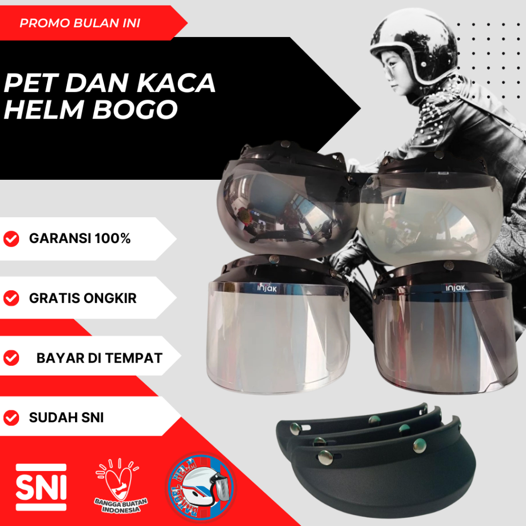 Kaca Helm Bogo Injak Ori Datar Tahan Patah Bakoel Helm