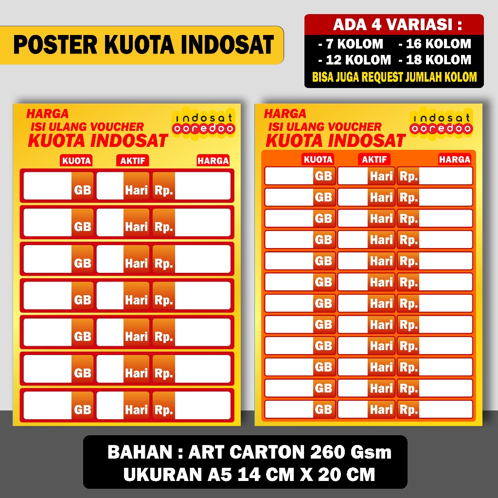 

POSTER KONTER DAFTAR HARGA ISI ULANG KUOTA VOUCHER INDOSAT (CUSTOM)