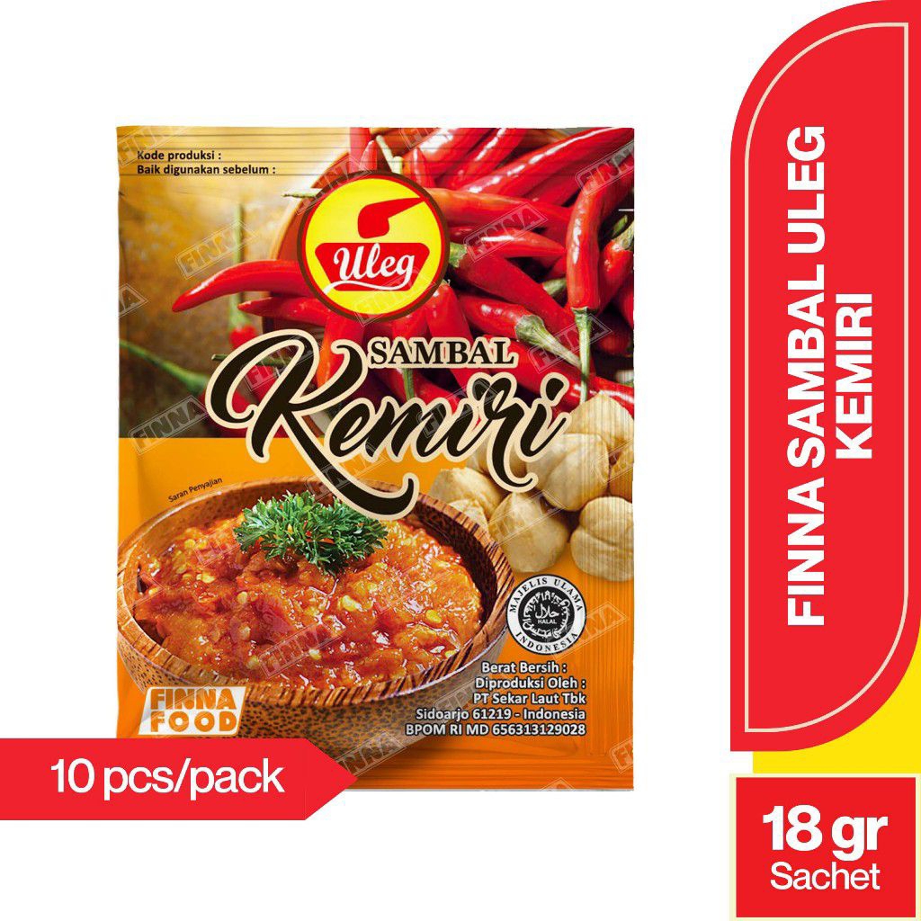 

Finna Sambal Uleg Kemiri 18gr – Isi 10 Sachet / Sambel Pedas Gurih Rasa Khas Nusantara