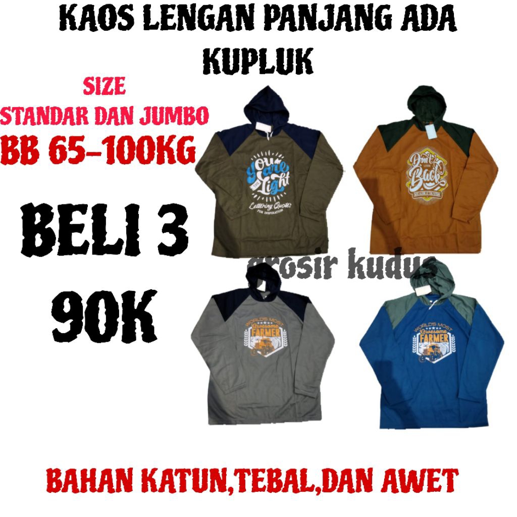 3PCS HARGA 90RIBU KAOS LENGAN PANJANG KERJA PREMIUM ADA KUPLUKNYA  KAOS SAWAH PREMIUM/KAOS PROYEK/KA