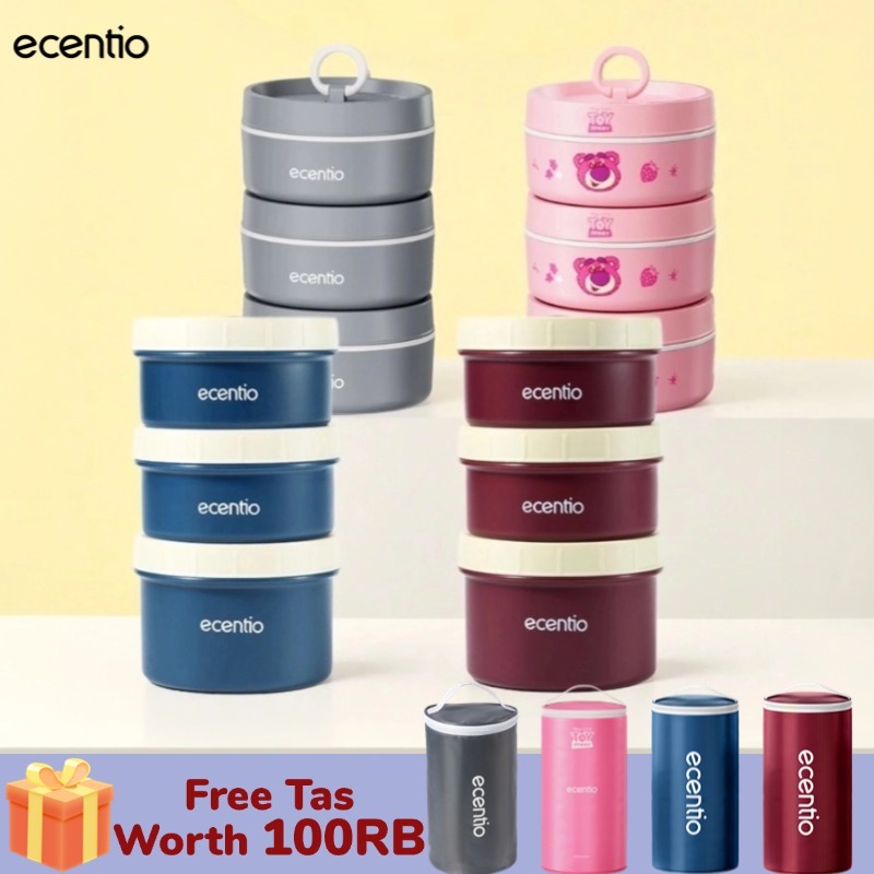 [Stainless 304] ecentio lunch box tas set 3pcs lucu Disney lotso Kotak Makan anti tumpah 304 Stainle