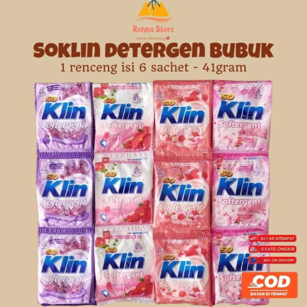 36sachet SoKlin Softergen Bubuk PK 41gr Detergen Cuci Baju
